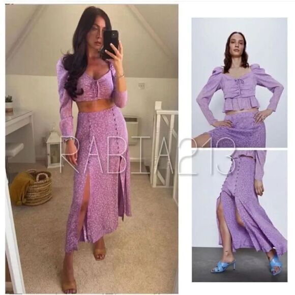 ZARA 2-PIECE FLORAL TIED PRINT BLOUSE & SKIRT SET - Picture 1 of 12